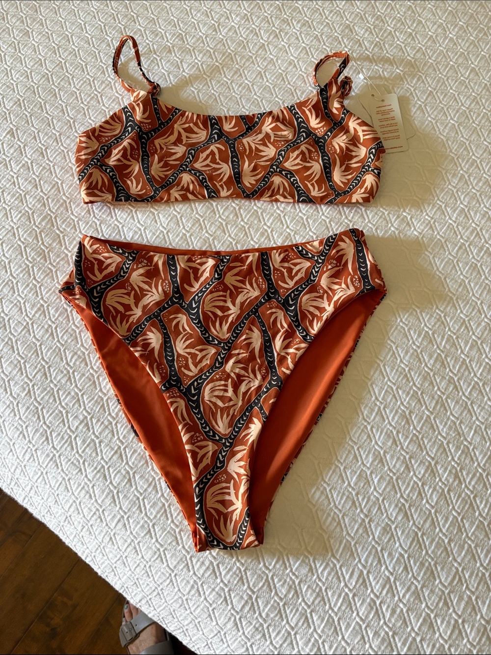 NWT Salted reversible Rust Orange, Cream & Black Botanical Swimsuit